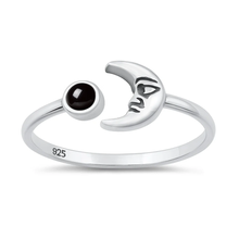 Load image into Gallery viewer, Sterling Silver Oxidized And Polished Crescent Moon Black Agate Stone Ring