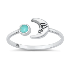 Sterling Silver Oxidized And Polished Crescent Moon Genuine Turquoise Stone Ring