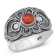 Load image into Gallery viewer, Sterling Silver Oxidized Bali Red Carnelian Ring-13mm