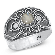 Load image into Gallery viewer, Sterling Silver Oxidized Bali Moonstone Ring-13mm
