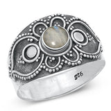 Sterling Silver Oxidized Bali Moonstone Ring-13mm