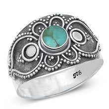 Load image into Gallery viewer, Sterling Silver Oxidized Bali Genuine Turquoise Ring-13mm