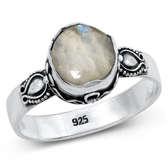 Sterling Silver Oxidized Bali Moonstone Ring