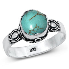 Sterling Silver Oxidized Bali Genuine Turquoise Ring