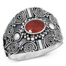 Load image into Gallery viewer, Sterling Silver Oxidized Bali Red Carnelian Ring-16.2mm