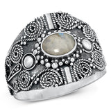 Sterling Silver Oxidized Bali Moonstone Ring-16.2mm