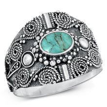 Load image into Gallery viewer, Sterling Silver Oxidized Bali Genuine Turquoise Ring-16.2mm