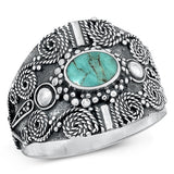 Sterling Silver Oxidized Bali Genuine Turquoise Ring-16.2mm