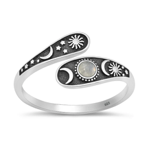 Load image into Gallery viewer, Sterling Silver Oxidized And Polished Celestial Moon Sun Stars Moonstone Ring