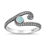 Sterling Silver Oxidized And Polished Octopus Tentacle Larimar Stone Ring