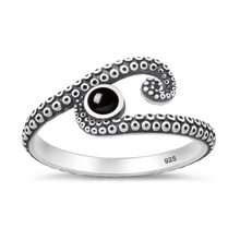 Load image into Gallery viewer, Sterling Silver Oxidized Octopus Tentacles Black Agate Stone Ring