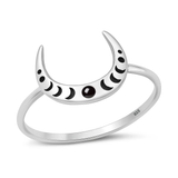 Sterling Silver Oxidized And Polished Crescent Moon Phase Black Agate Stone Ring