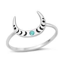 Load image into Gallery viewer, Sterling Silver Oxidized And Polished Crescent Moon Phase Genuine Turquoise Stone Ring
