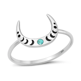 Sterling Silver Oxidized And Polished Crescent Moon Phase Genuine Turquoise Stone Ring