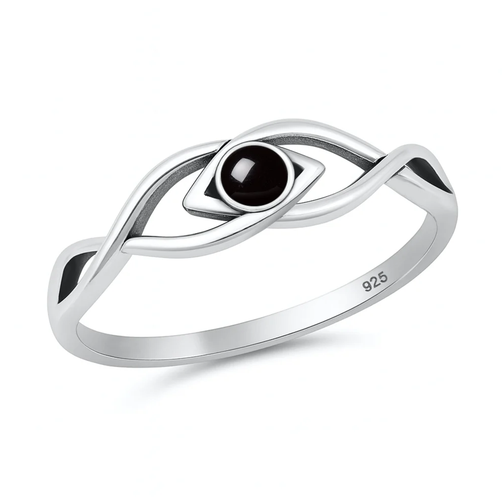 Sterling Silver Oxidized And Polished Eye Black Onyx Stone Ring