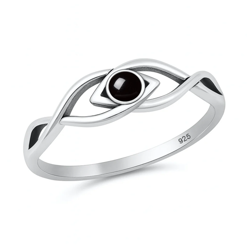 Sterling Silver Oxidized And Polished Eye Black Onyx Stone Ring