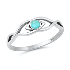 Sterling Silver Oxidized And Polished Eye Genuine Turquoise Stone Ring