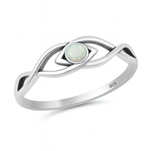 Load image into Gallery viewer, Sterling Silver Oxidized And Polished White Lab Opal Eye Ring