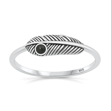 Load image into Gallery viewer, Sterling Silver Oxidized And Polished Feather Black Onyx Stone Ring
