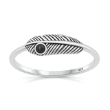 Sterling Silver Oxidized And Polished Feather Black Onyx Stone Ring