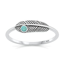 Load image into Gallery viewer, Sterling Silver Oxidized And Polished 5.5mm Feather Turquoise Stone Ring