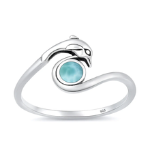 Load image into Gallery viewer, Sterling Silver Oxidized And Polished Dolphin Larimar Stone Ring