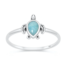 Load image into Gallery viewer, Sterling Silver Oxidized And Polished Turtle Larimar Stone Ring
