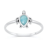 Sterling Silver Oxidized And Polished 10.5mm Turtle Larimar Stone Ring