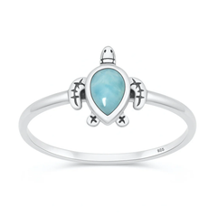 Sterling Silver Oxidized And Polished Turtle Larimar Stone Ring