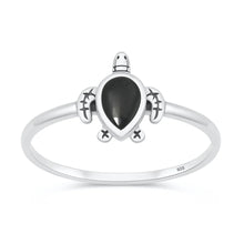 Load image into Gallery viewer, Sterling Silver Oxidized And Polished Black Agate Stone Turtle Ring