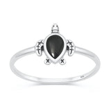 Sterling Silver Oxidized And Polished Black Agate Stone Turtle Ring