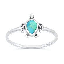 Load image into Gallery viewer, Sterling Silver Oxidized And Polished 9.9mm Turtle Turquoise Stone Ring