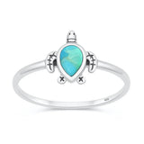 Sterling Silver Oxidized And Polished 9.9mm Turtle Turquoise Stone Ring