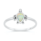 Sterling Silver Oxidized And Polished Turtle White Lab Opal Ring