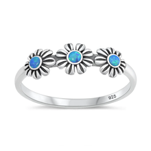 Load image into Gallery viewer, Sterling Silver Oxidized And Polished Flowers Blue Lab Opal Ring