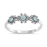 Sterling Silver Oxidized And Polished Flowers Larimar Stone Ring