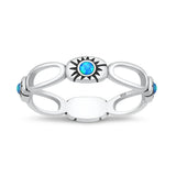 Sterling Silver Oxidized And Polished Sunburst Blue Lab Opal Ring