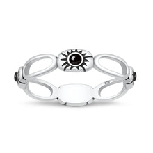 Load image into Gallery viewer, Sterling Silver Oxidized And Polished Sunburst Black Agate Ring