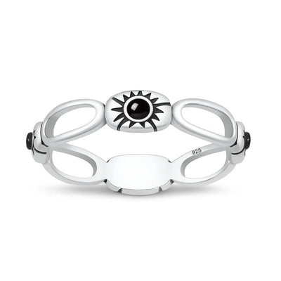 Sterling Silver Oxidized And Polished Sunburst Black Agate Ring