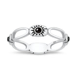 Sterling Silver Oxidized And Polished Sunburst Black Agate Ring