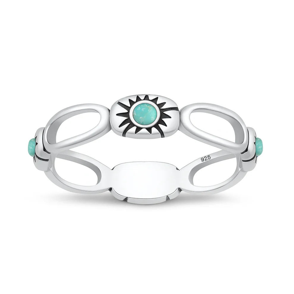 Sterling Silver Oxidized And Polished Sunburst Turquoise Ring