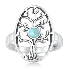 Load image into Gallery viewer, Sterling Silver Oxidized And Polished Tree Of Life Larimar Stone Ring