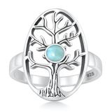 Sterling Silver Oxidized And Polished Tree Of Life Larimar Stone Ring
