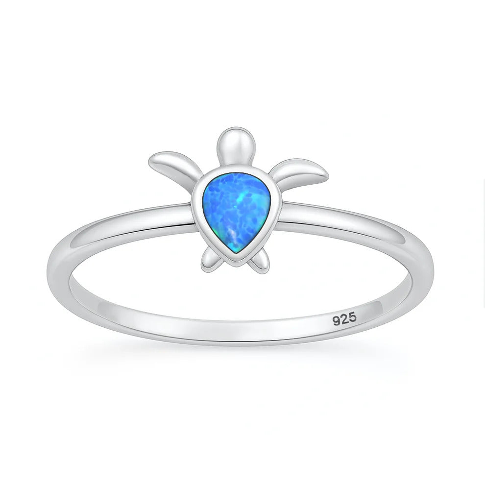 Sterling Silver Oxidized And Polished Turtle Blue Lab Opal Ring