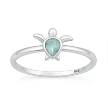 Load image into Gallery viewer, Sterling Silver Oxidized And Polished Larimar Stone Turtle Ring