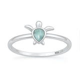 Sterling Silver Oxidized And Polished Larimar Turtle Ring