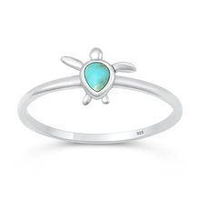 Load image into Gallery viewer, Sterling Silver Oxidized And Polished Turtle Genuine Turquoise Stone Ring