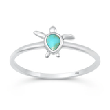 Sterling Silver Oxidized And Polished Turtle Genuine Turquoise Stone Ring