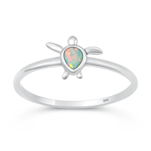 Load image into Gallery viewer, Sterling Silver Oxidized And Polished 8.2mm White Lab Opal Turtle Ring
