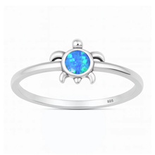 Load image into Gallery viewer, Sterling Silver Oxidized And Polished Blue Lab Opal Turtle Ring